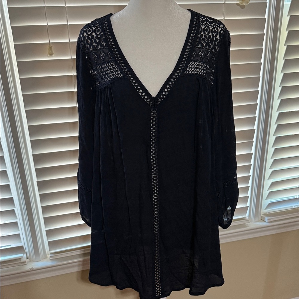 Navy Crochet Detail Tunic